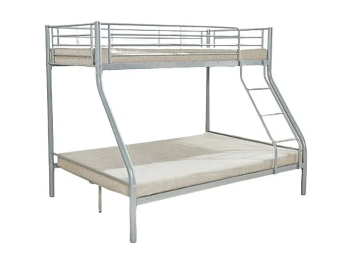 Lit superposé TRYO – 3 places – Métal gris – 90x200 cm et 140x200 cm – Sommier inclus