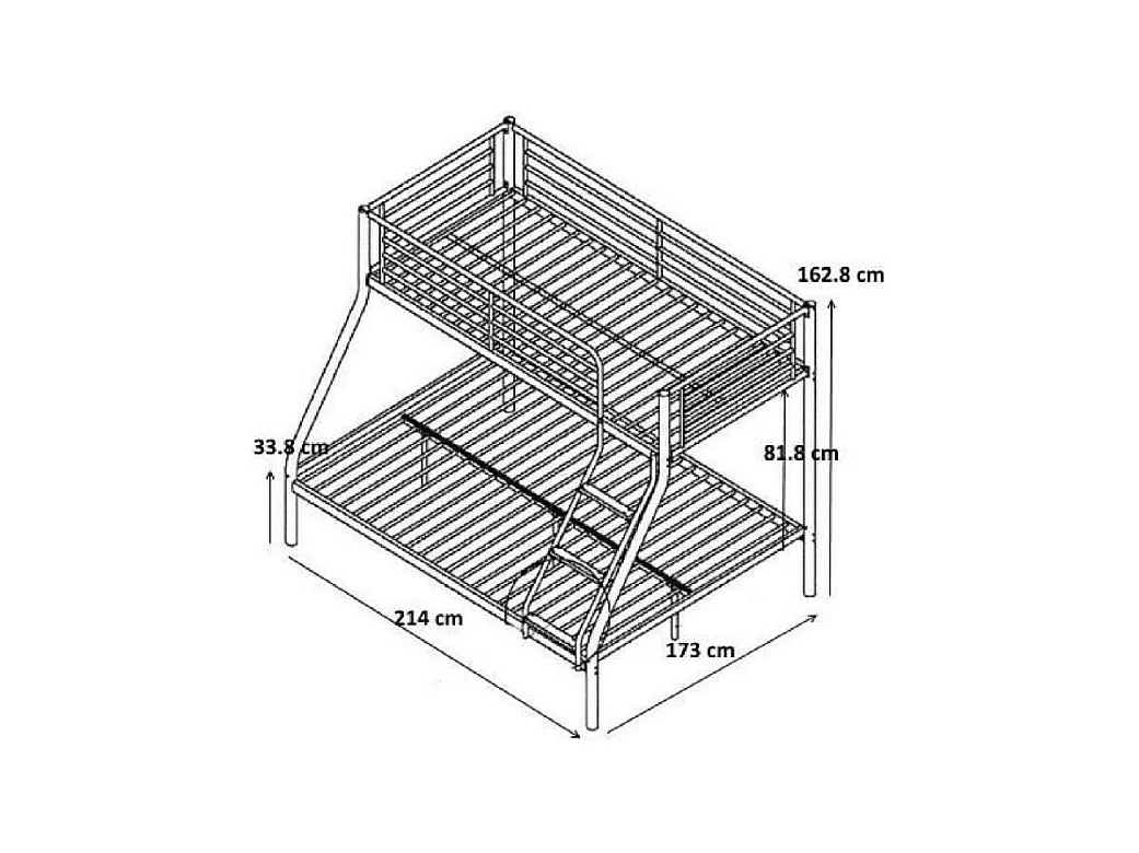 Metall-Etagenbett 3 Plätze, Kollektion NICOLAS. Ideal für kleine Räume.