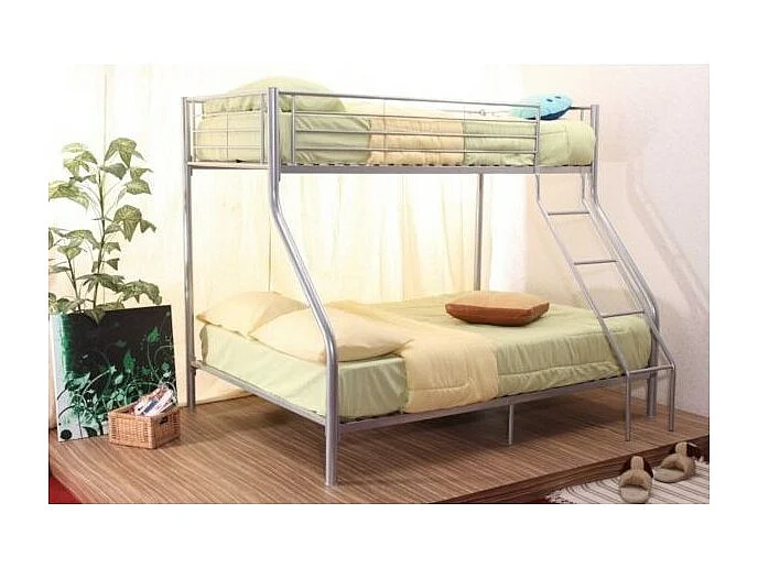 Lit superposé NICOLAS – 3 places en métal gris – 90x200 + 140x200 cm