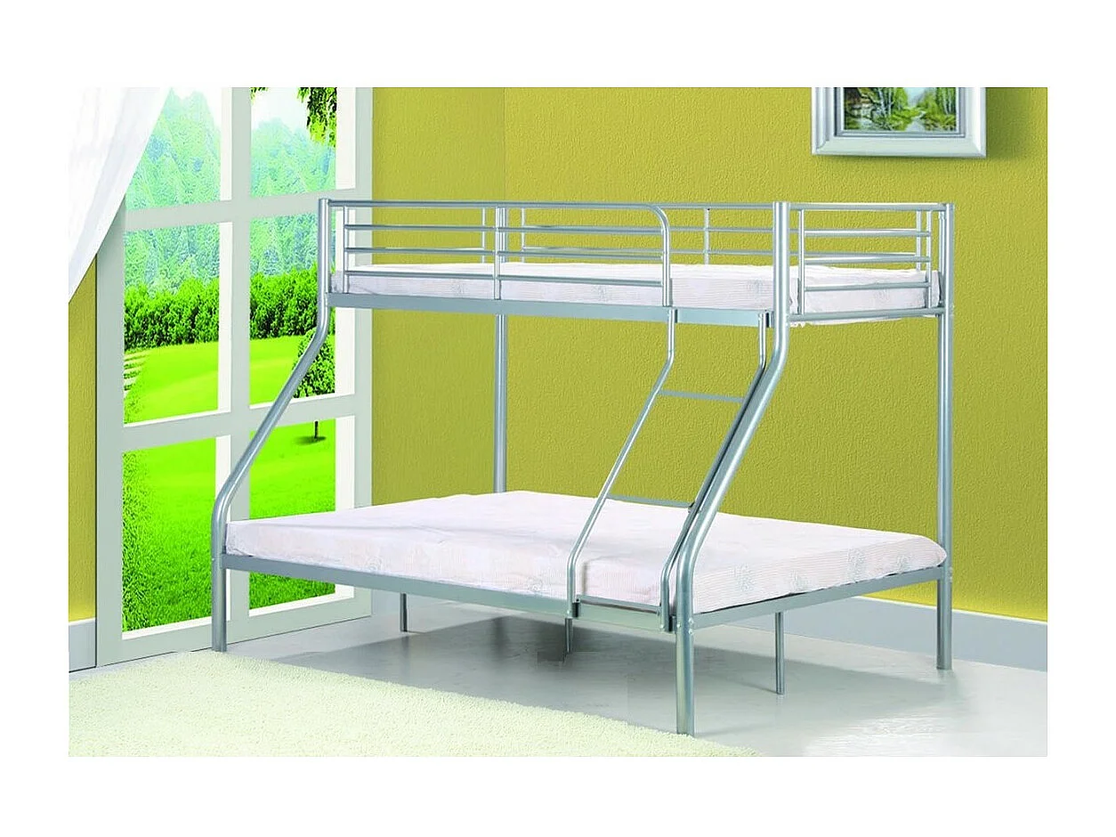 Lit superposé NICOLAS – 3 places en métal gris – 90x200 + 140x200 cm