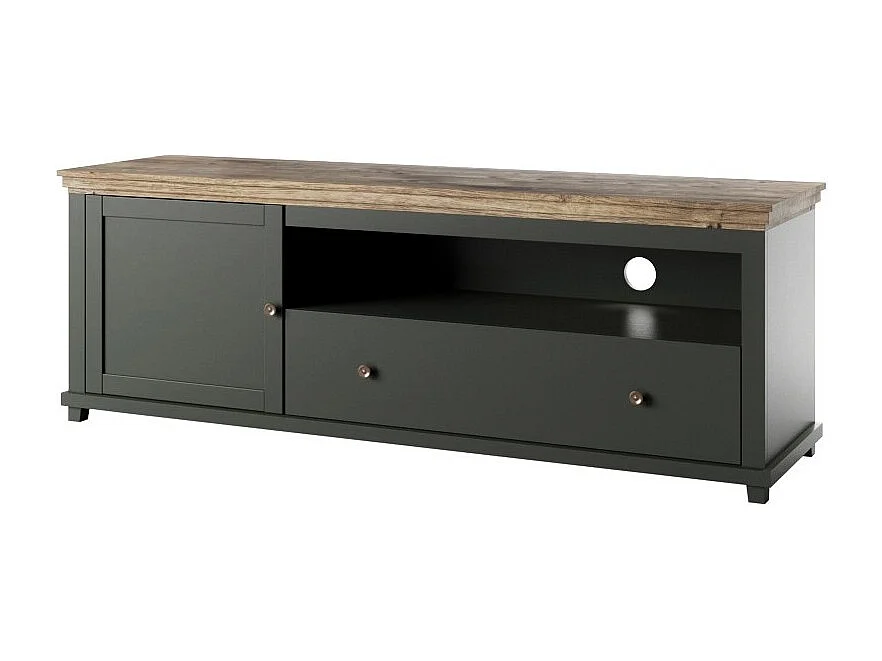 TV-meubel 180cm met geïntegreerde LED. Collectie ASSIA. Kleur groen en eik. 1 Deur en 1 lade.