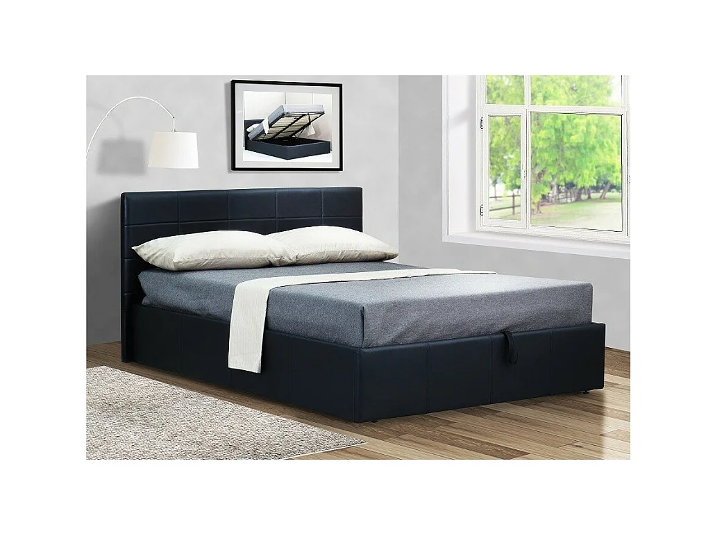 Lit coffre avec sommier CANEL 160x200 en simili cuir, coloris noir