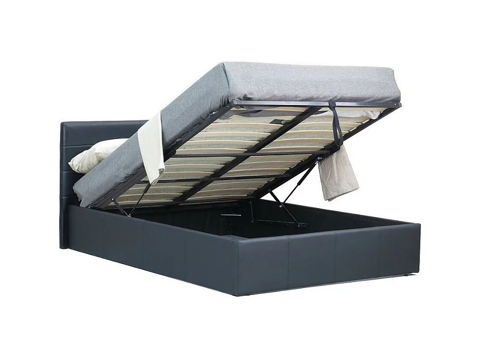 Lit coffre avec sommier CANEL 160x200 en simili cuir, coloris noir