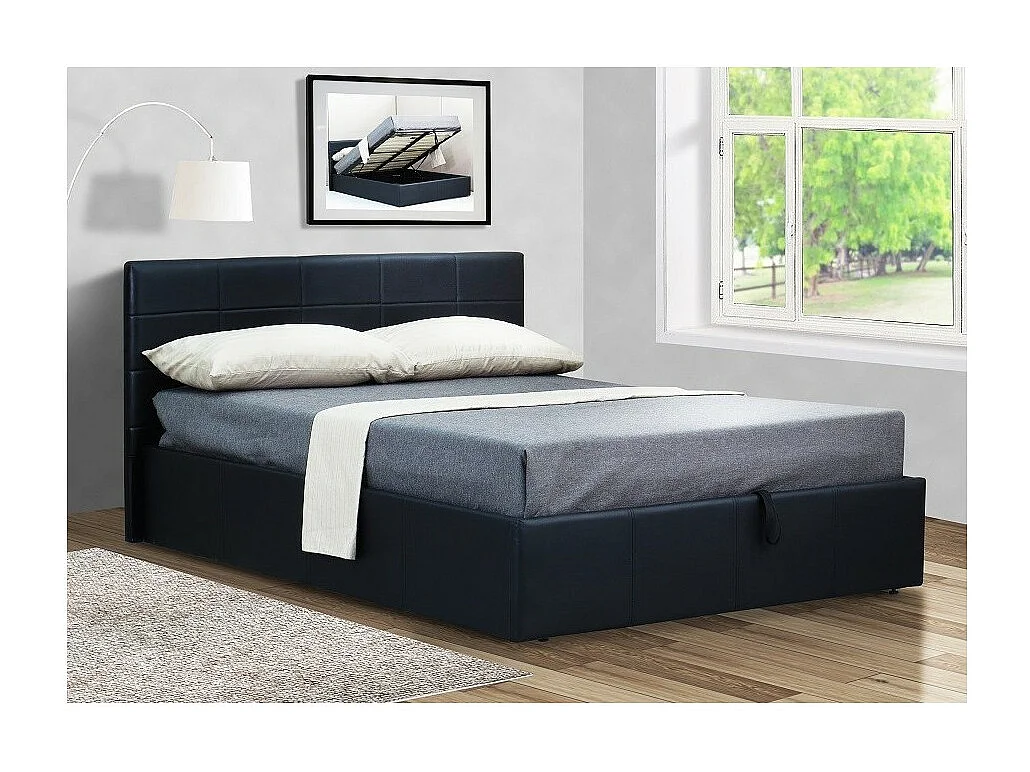 Opslagbed met lattenbodem CANEL 160x200 in kunstleer, kleur zwart