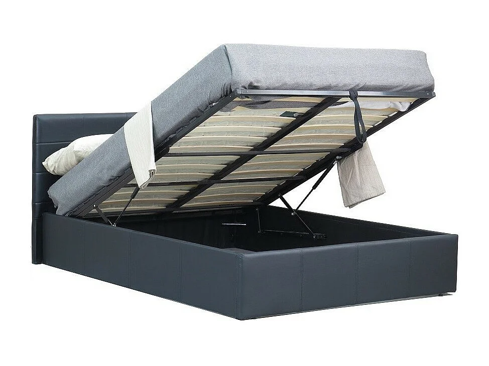 Opslagbed met lattenbodem CANEL 160x200 in kunstleer, kleur zwart