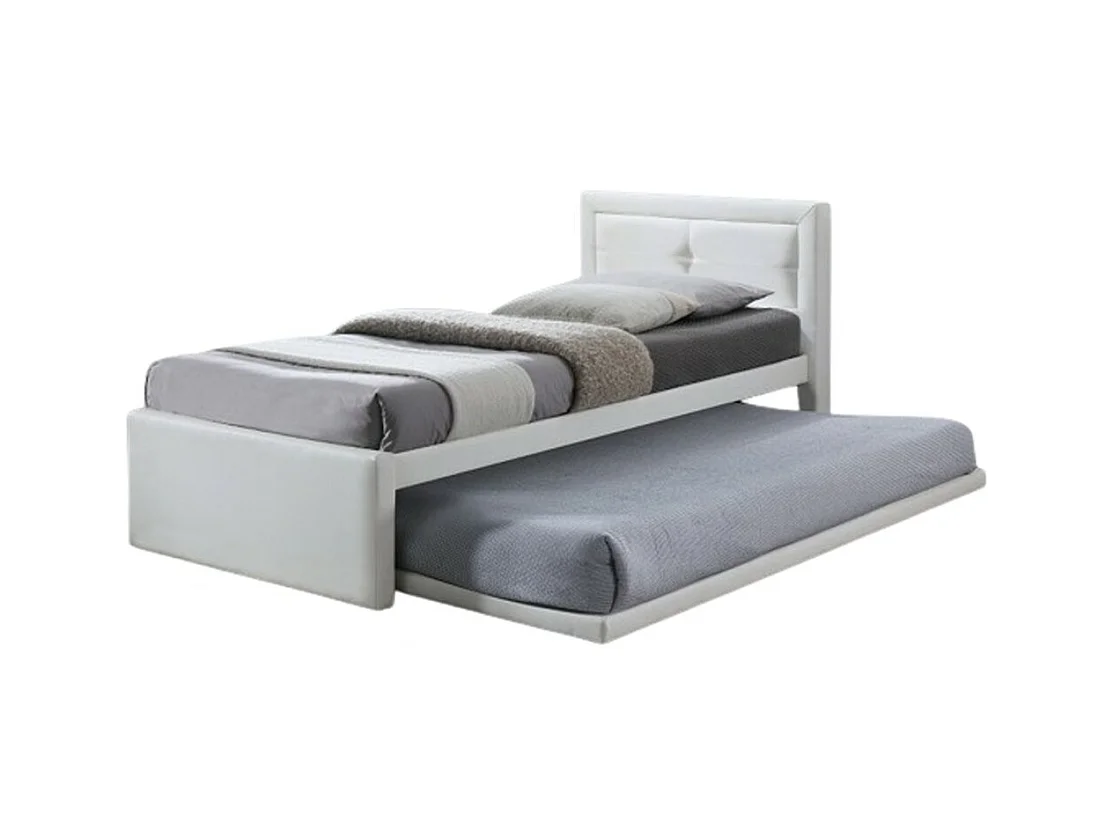 Cama com cama auxiliar RODAN 90x200 cm em couro sintético na cor branca, com estrado incluso.