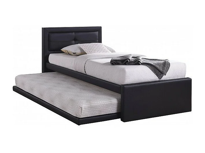 Cama com cama auxiliar RODAN 90x200 cm em couro sintético na cor preta, com estrado incluído.