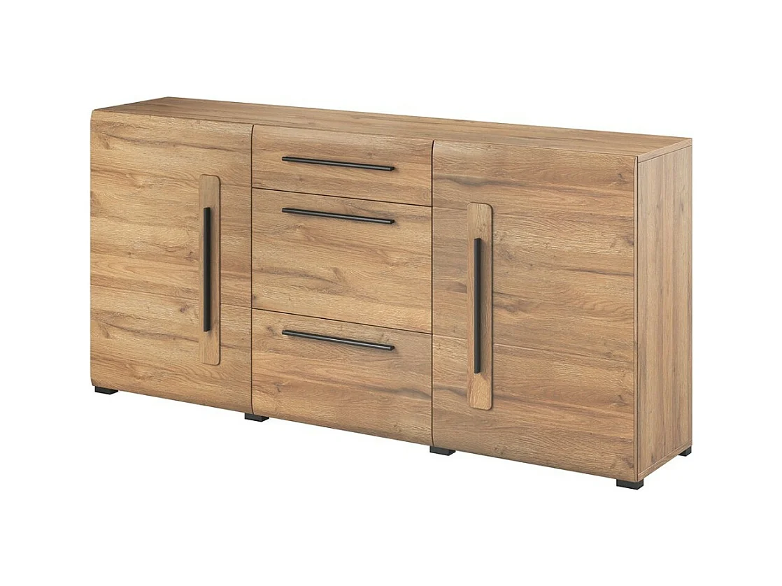 Buffet design 180cm. Collection BREDA deux portes et trois tiroirs. Coloris chêne.