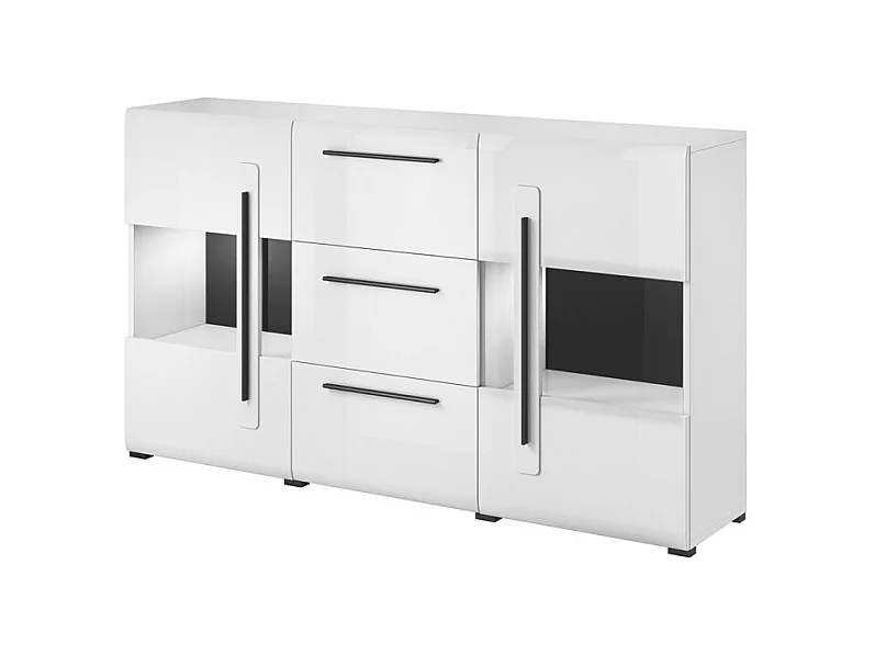 Buffet 180cm collectie BREDA met twee deels glazen deuren en drie lades. Kleur: wit.