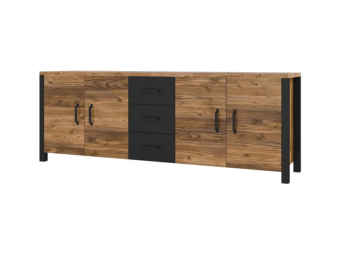 Buffet DARWIN – 220 cm aus Fichtenholz und matt Schwarz