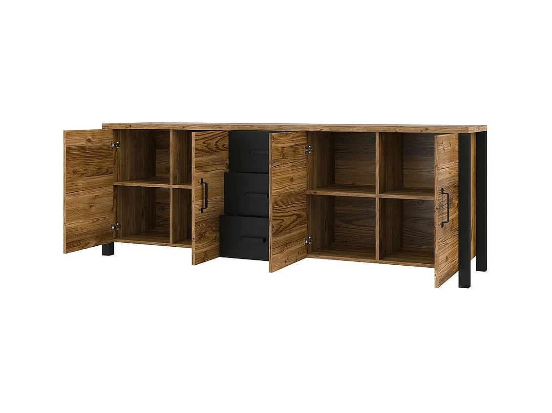 Buffet DARWIN – 220 cm aus Fichtenholz und matt Schwarz