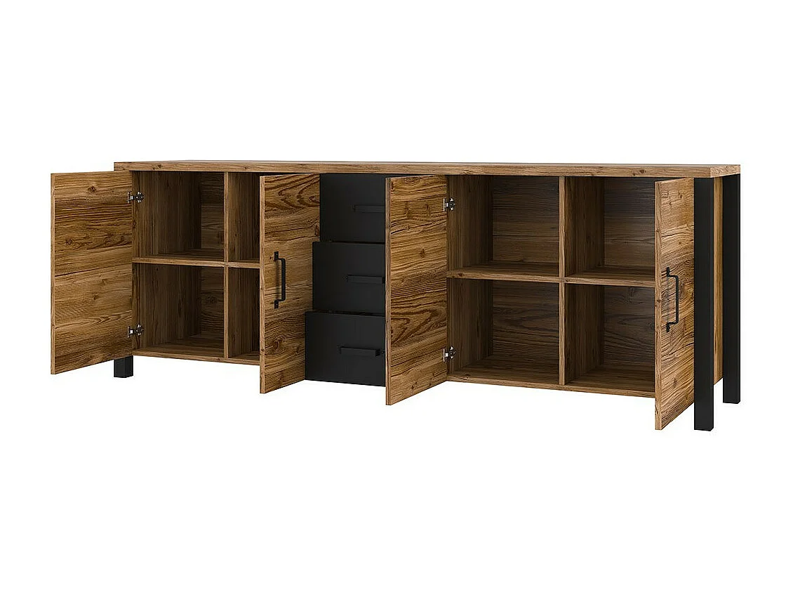 Buffet DARWIN – 220 cm en épicéa et noir mat