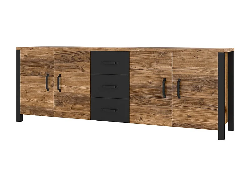 Buffet DARWIN - 220 cm in sparrenhout en matzwart
