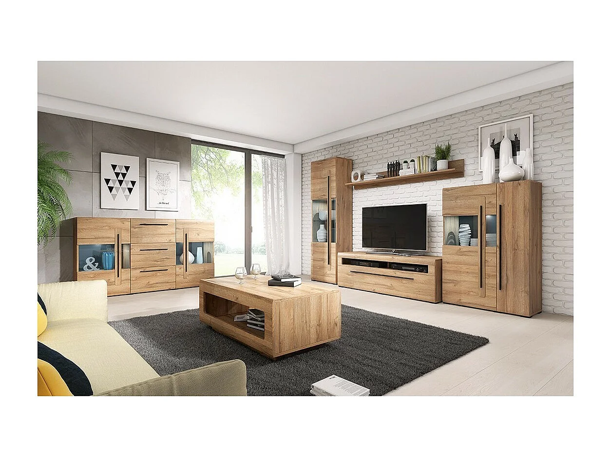 Buffet design 120cm. Collection BREDA une porte et trois tiroirs. Coloris chêne.