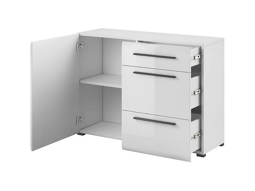 Buffet diseño 120cm. Colección BREDA una puerta y tres cajones. Color blanco.