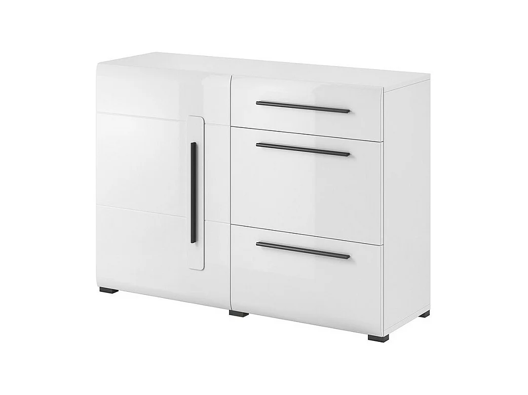 Buffet design 120cm. Collection BREDA une porte et trois tiroirs. Coloris blanc.