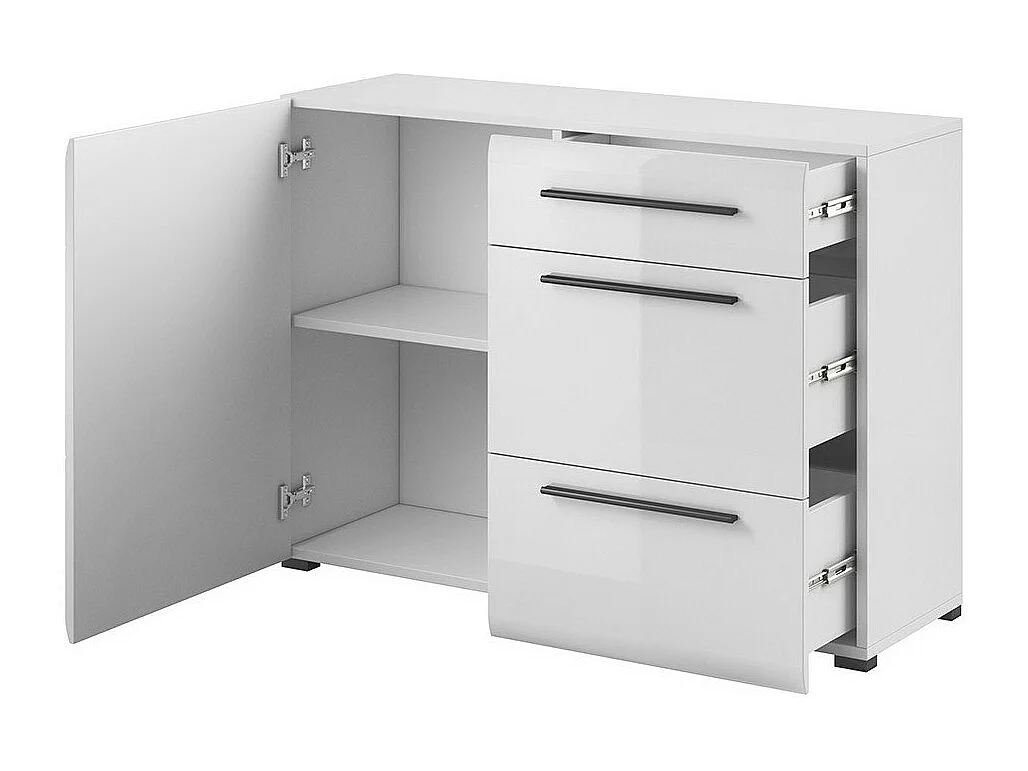 Buffet design 120cm. Collection BREDA une porte et trois tiroirs. Coloris blanc.