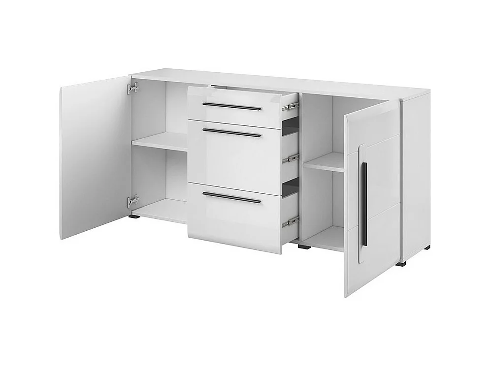 Buffet design 180cm. Coleção BREDA com duas portas e três gavetas. Cor branca.