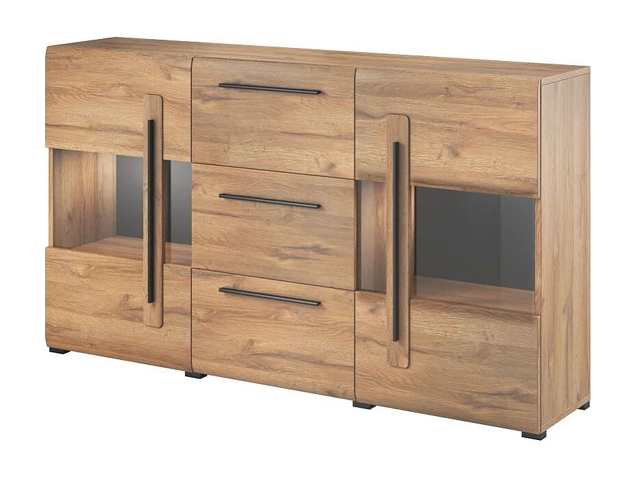 Buffet BREDA 180 cm – design meubel in eikenhout met LED, deels glazen deuren en 3 laden