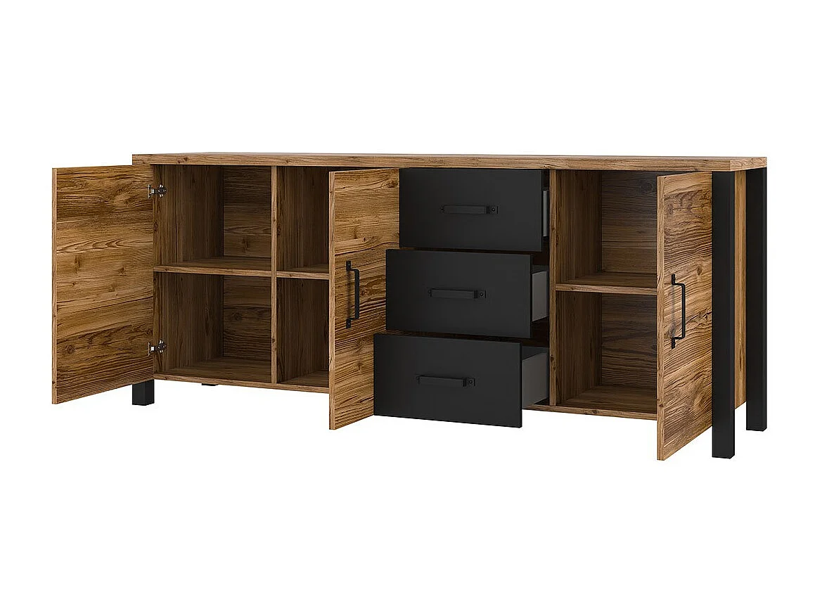 Buffet XL DARWIN – 190 cm en épicéa et noir mat