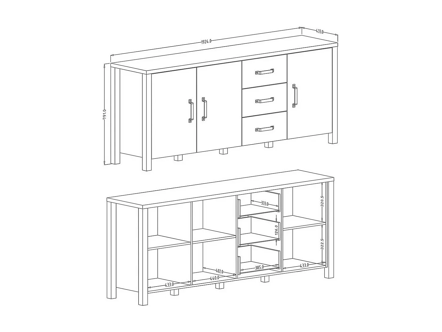 Buffet XL DARWIN – 190 cm en épicéa et noir mat