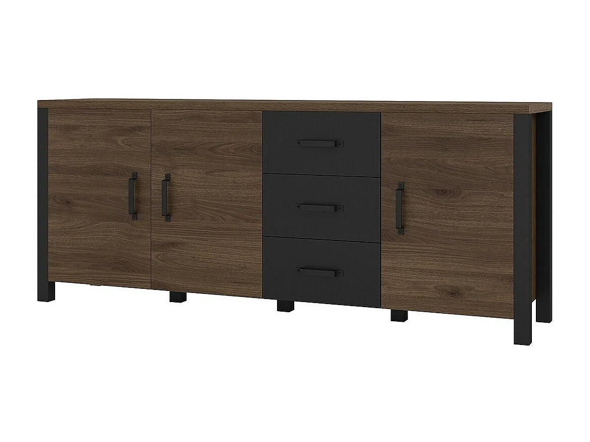 Buffet XL 190cm collezione DARWIN. Colore quercia scura e nero. 3 porte e 3 cassetti.