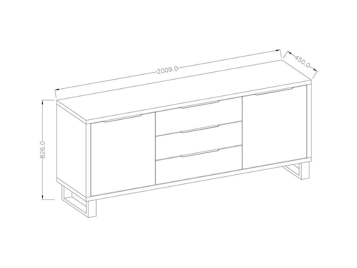Buffet 2 portes 3 tiroirs MILO – Chêne clair et noir – Style industriel robuste