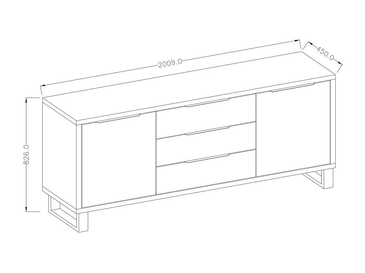 Buffet 2 portes 3 tiroirs MILO – Chêne clair et noir – Style industriel robuste