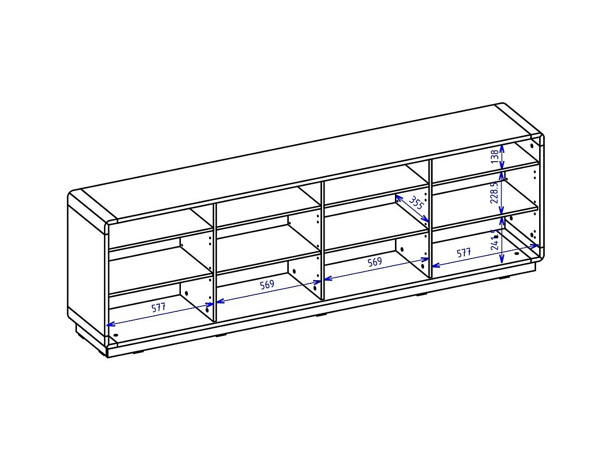 Buffet XL 240cm collection VILLA. Couleur chêne et noir. 4 portes et 4 niches éclairées