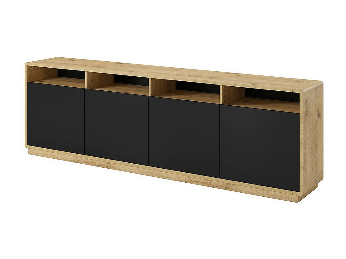 Buffet XL 240cm collection VILLA. Couleur chêne et noir. 4 portes et 4 niches éclairées