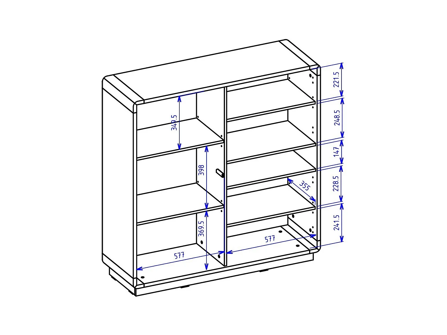 Aparador alto colección VILLA. Color roble y negro. 3 puertas y 1 nicho iluminado.