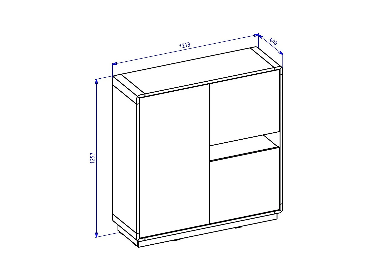 Aparador alto colección VILLA. Color roble y negro. 3 puertas y 1 nicho iluminado.