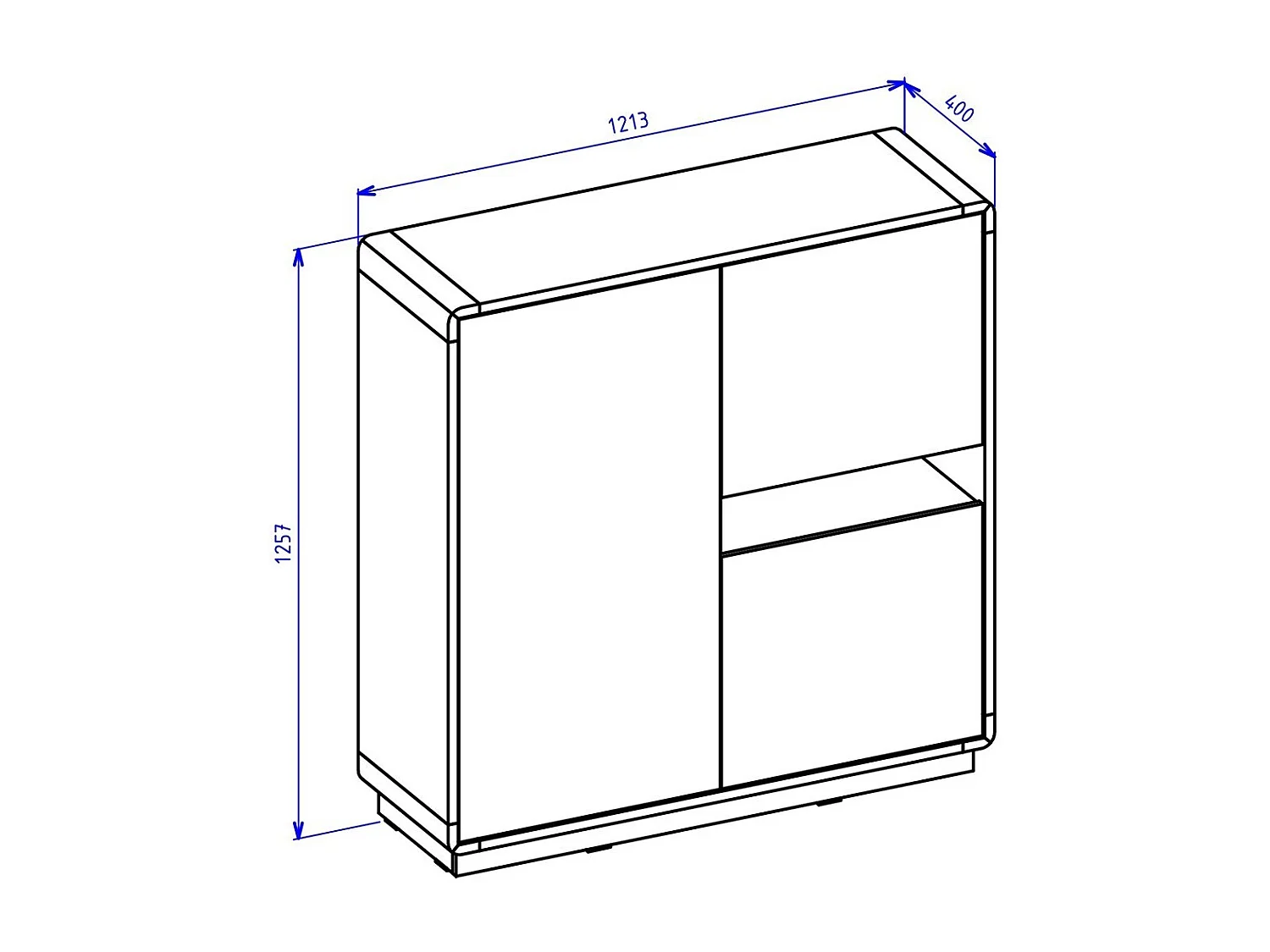Buffet haut collection VILLA. Couleur chêne et noir. 3 portes et 1 niche éclairée.