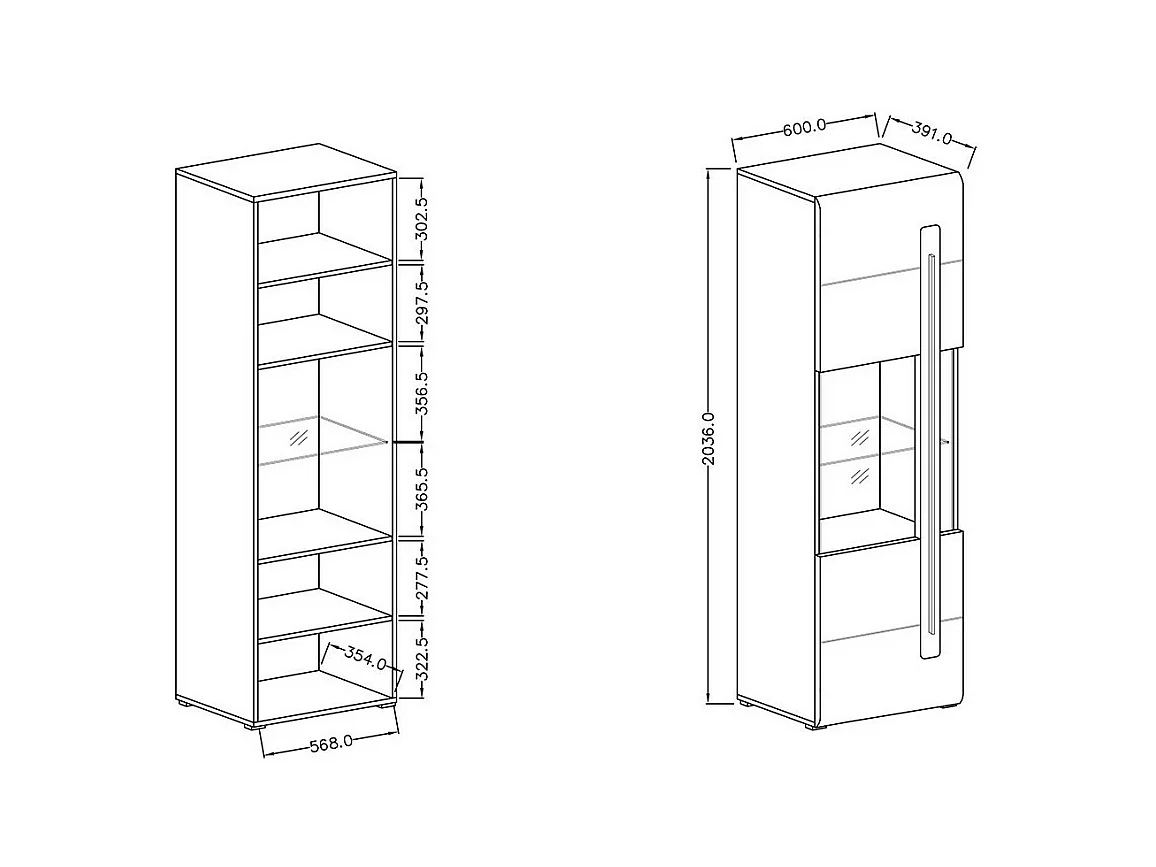 Designervitrine mit integriertem LED aus der BREDA Kollektion in Eichenfarbe.