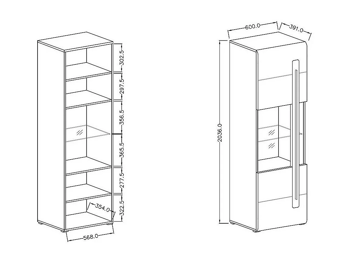 Vitrine design avec LED intégrée collection BREDA coloris chêne.