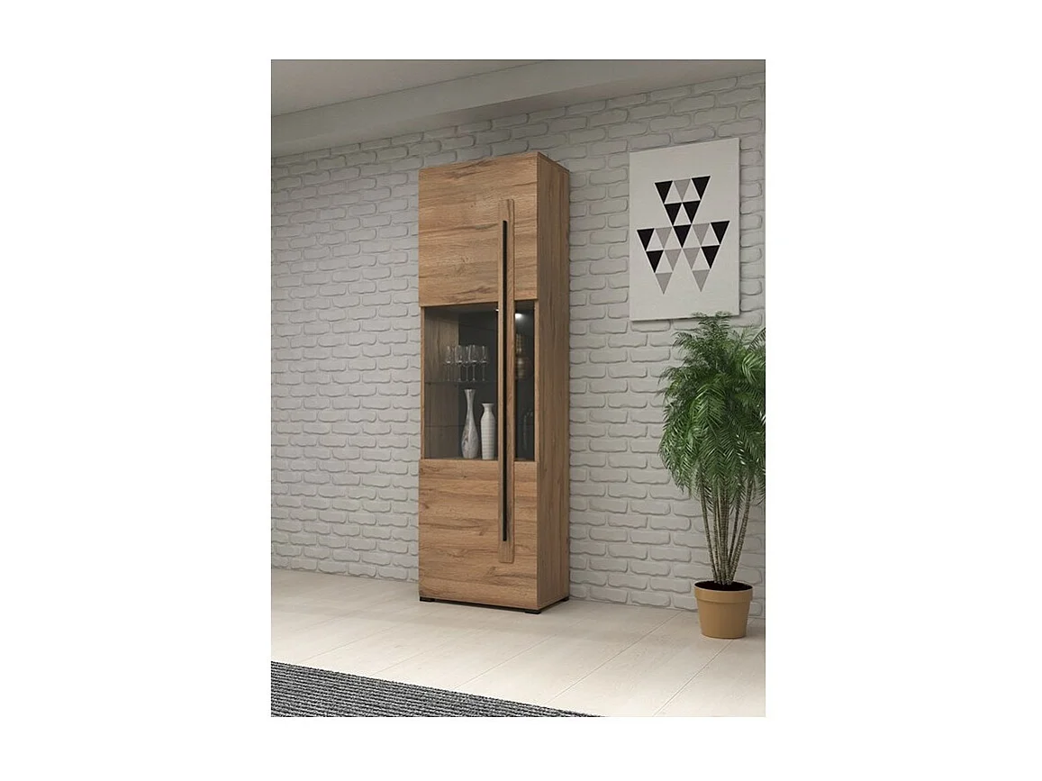 Vitrine design avec LED intégrée collection BREDA coloris chêne.