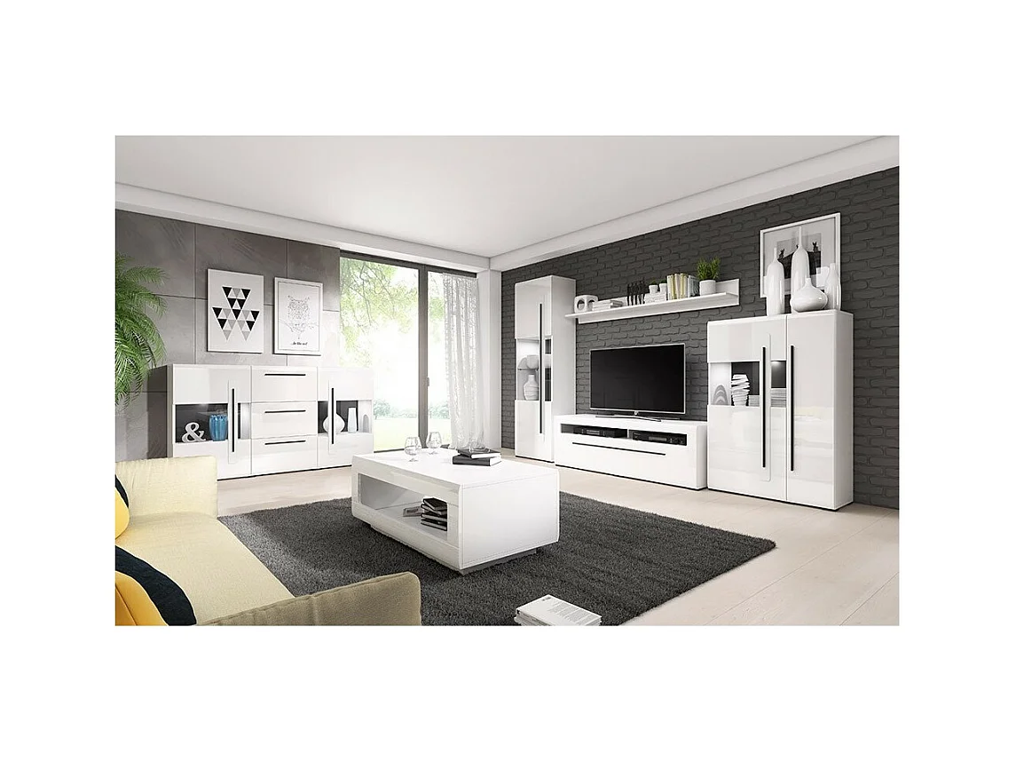 Vitrine design XL collection BREDA. LED incluses. Coloris blanc mat et blanc brillant.