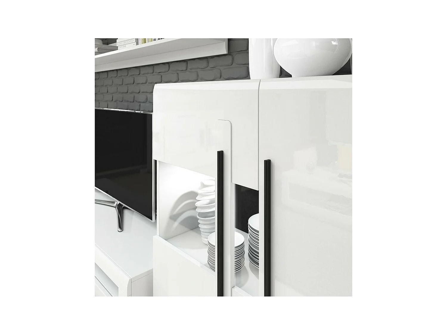 Vitrine design XL collection BREDA. LED incluses. Coloris blanc mat et blanc brillant.