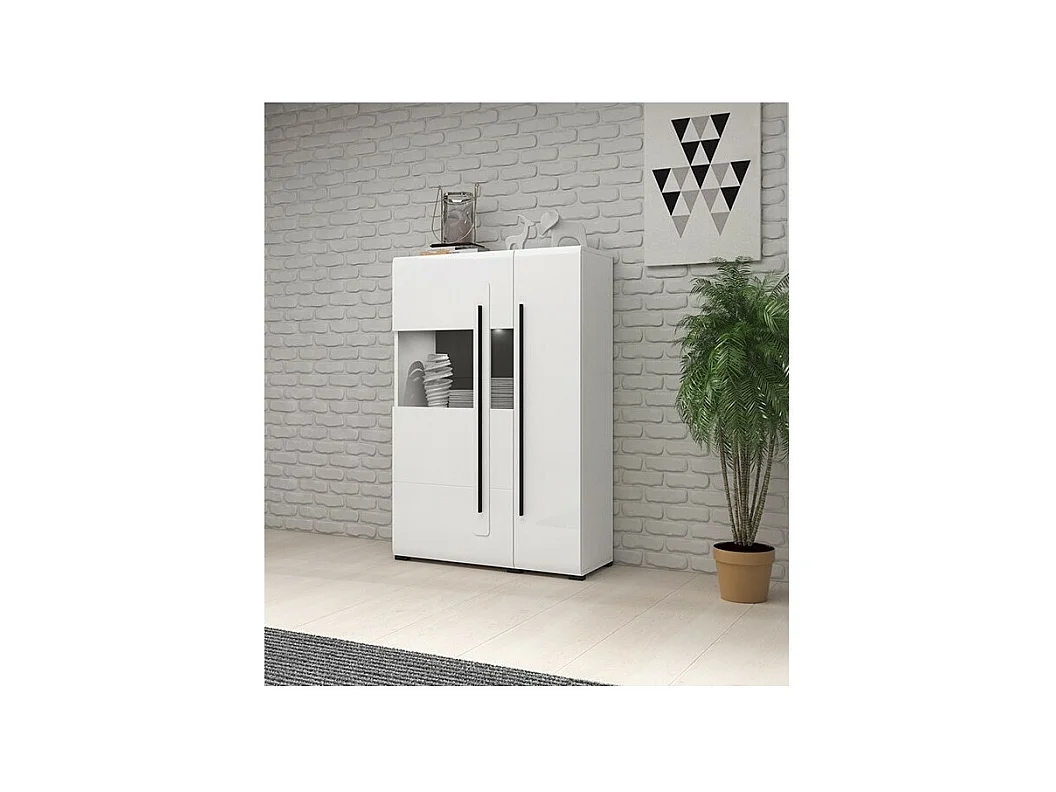 Vitrine design XL collection BREDA. LED incluses. Coloris blanc mat et blanc brillant.