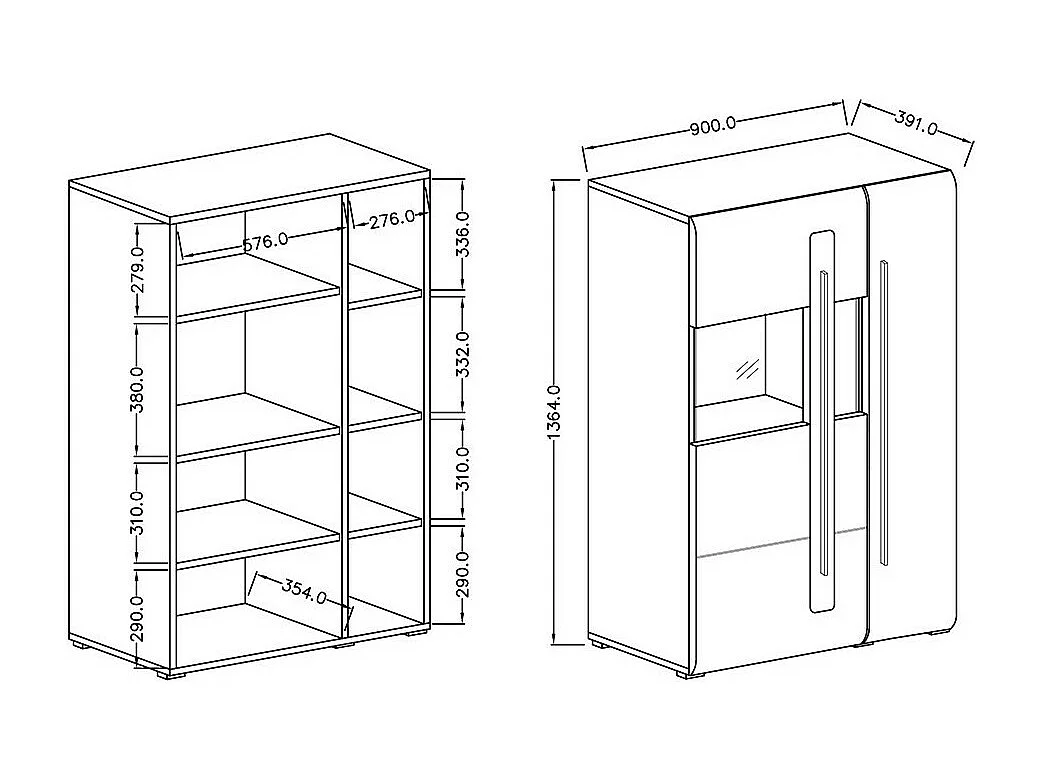 Design vitrine XL collectie BREDA. Inclusief LED. Kleuren mat wit en glanzend wit.