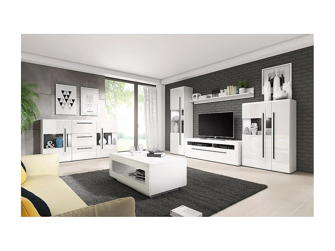 Design vitrine XL collectie BREDA. Inclusief LED. Kleuren mat wit en glanzend wit.