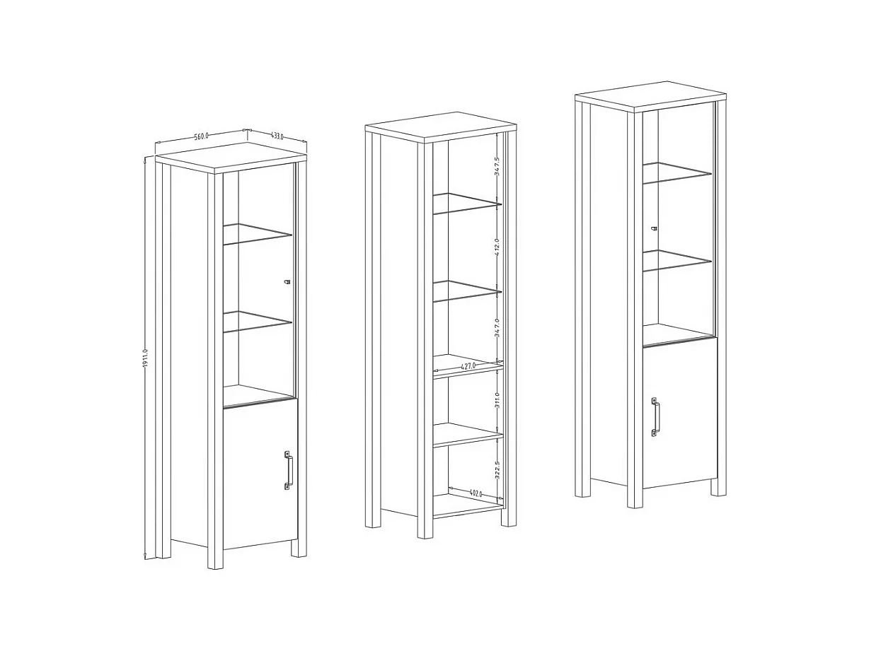 Vitrina alta de 2 puertas diseño DARWIN - Picea y negro