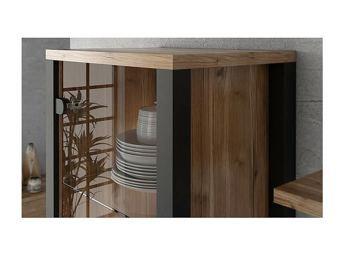 Vitrine haute 2 portes design DARWIN – Épicéa et noir