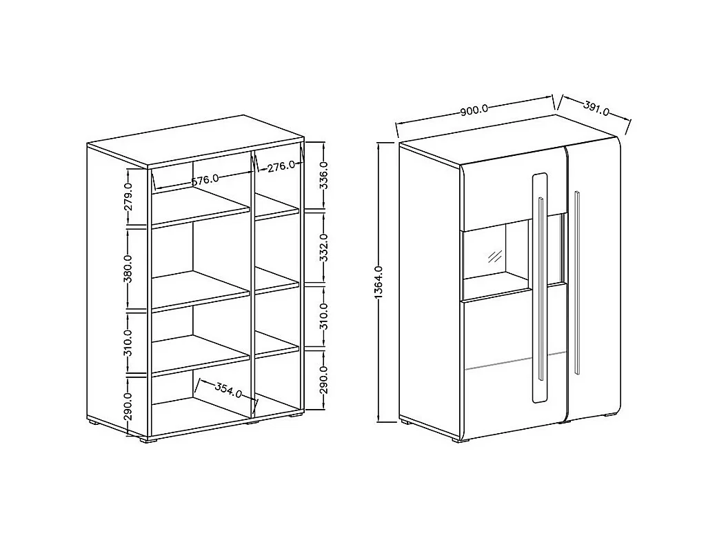 Designvitrine XL Kollektion BREDA. LED enthalten. Farbe Eiche.