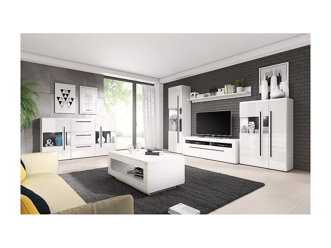 Étagère murale design 160 cm coloris blanc mat et blanc brillant – Collection BREDA