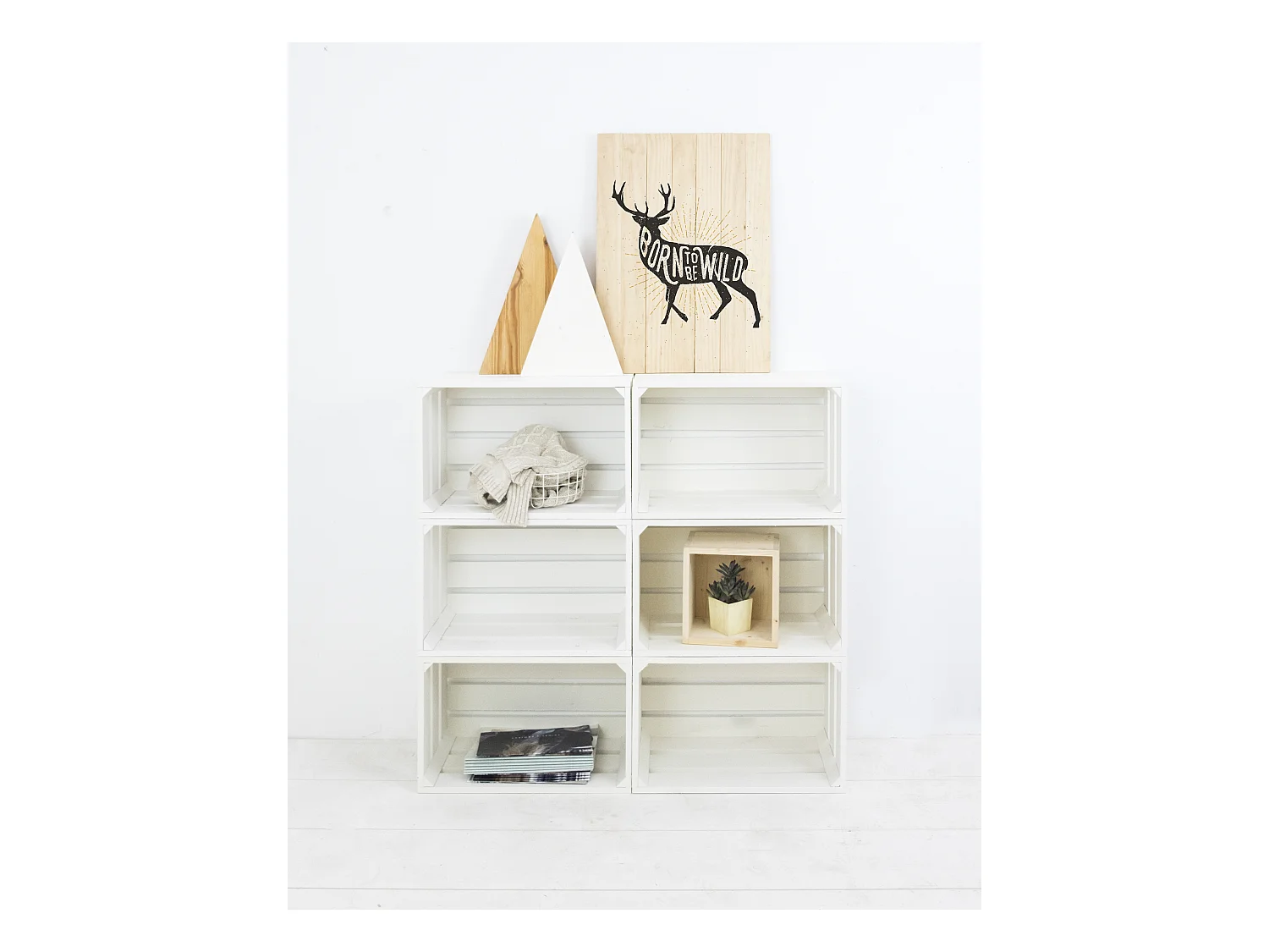 Set di 6 scatole in legno massello in tono bianco 49x30,5x25,5cm - BOX - DECOWOOD