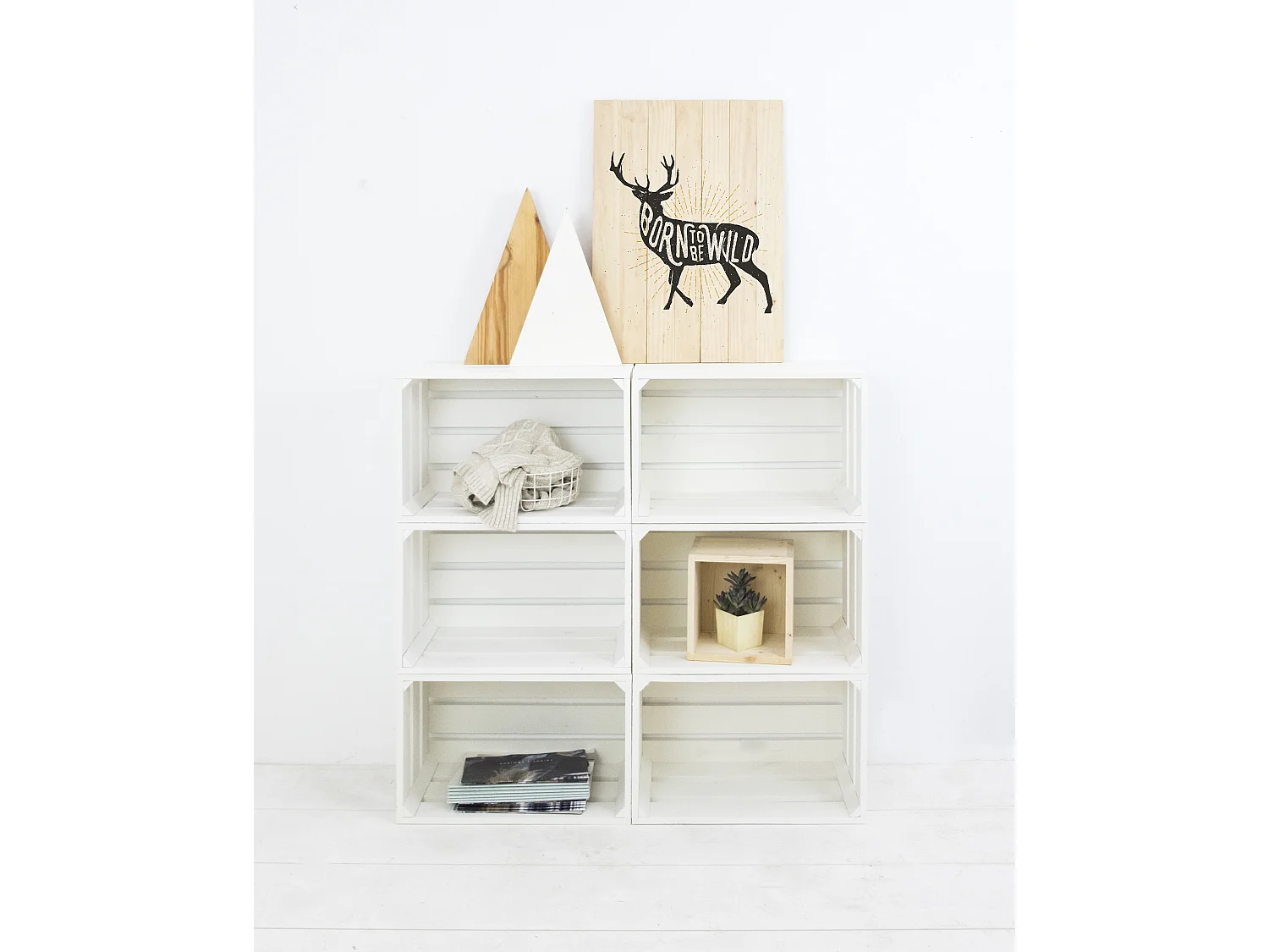 Pack 6 boîtes en bois de pin grandes blanches 49x25,5cm - BOX - DECOWOOD