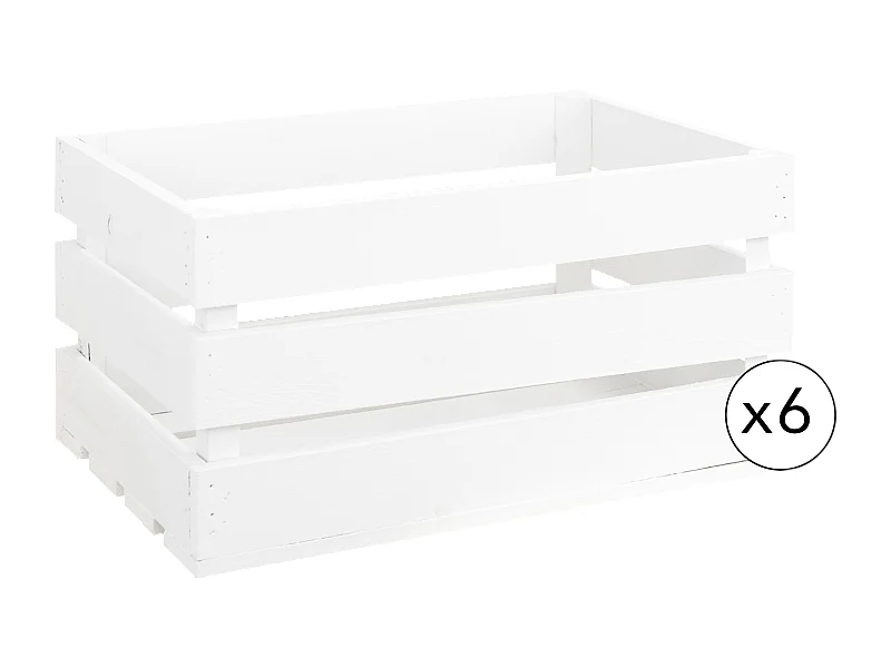 Set di 6 scatole in legno massello in tono bianco 49x30,5x25,5cm - BOX - DECOWOOD