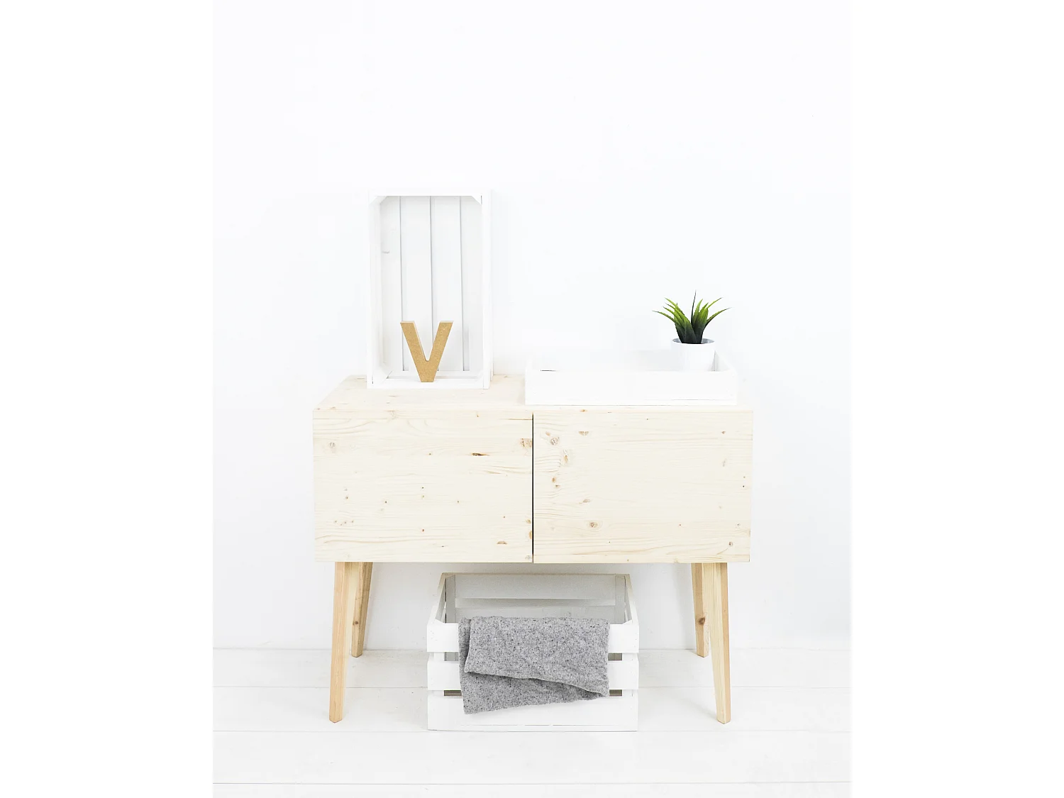 Pack 3 boîtes en bois de pin marronnes blanches 49x17,5cm - BOX - DECOWOOD