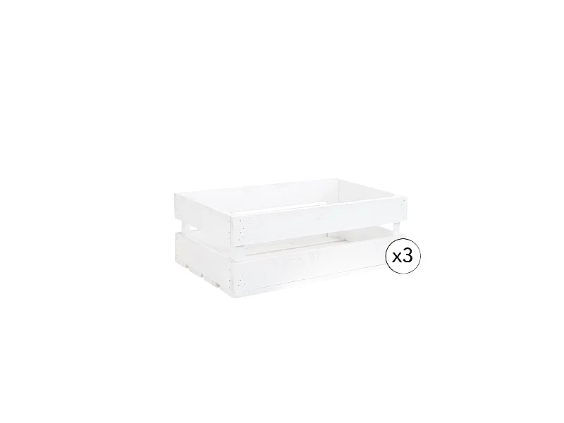 Set di 3 scatole in legno massello in tono bianco 49x30,5x17,5cm - BOX - DECOWOOD